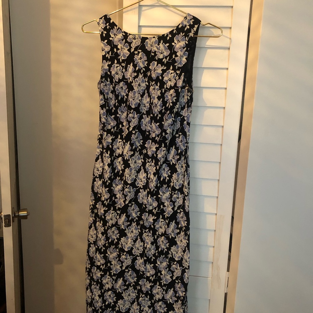 LOFT Black, White, and Blue Floral Maxi Dress